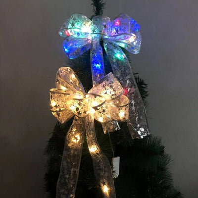 Large Printed Light Up Christmas Bow Hanging Decoration