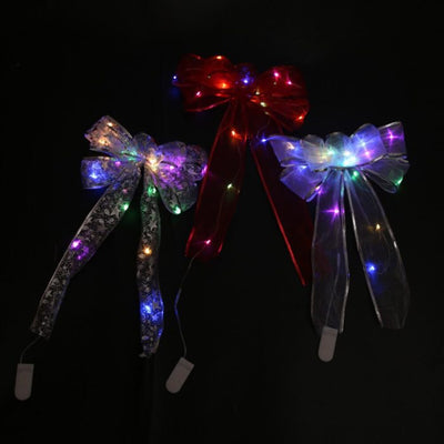 Large Printed Light Up Christmas Bow Hanging Decoration