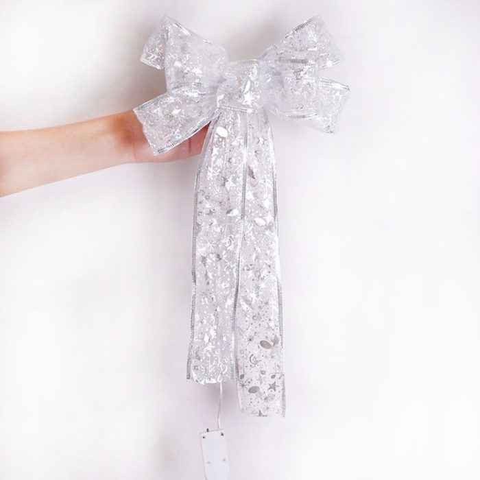 Large Printed Light Up Christmas Bow Hanging Decoration