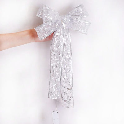 Large Printed Light Up Christmas Bow Hanging Decoration
