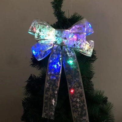 Large Printed Light Up Christmas Bow Hanging Decoration