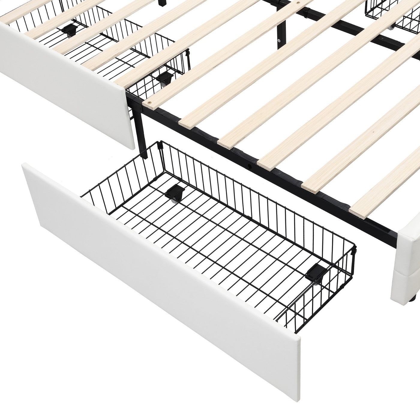 LED Bed Frame Queen Size Upholstered Platform Bed With Storage Drawers