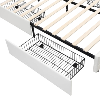 LED Bed Frame Queen Size Upholstered Platform Bed With Storage Drawers