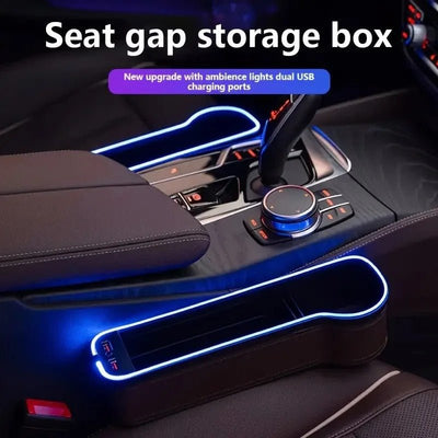 LED Car Seat Gap Filler Organizer With RGB Lights USB Charger Cup Holder