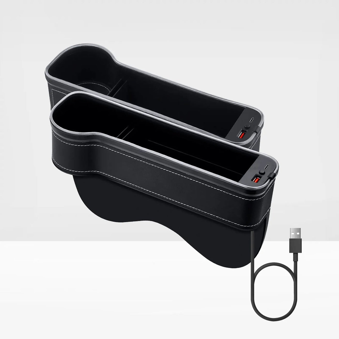 LED Car Seat Gap Filler Organizer With RGB Lights USB Charger Cup Holder