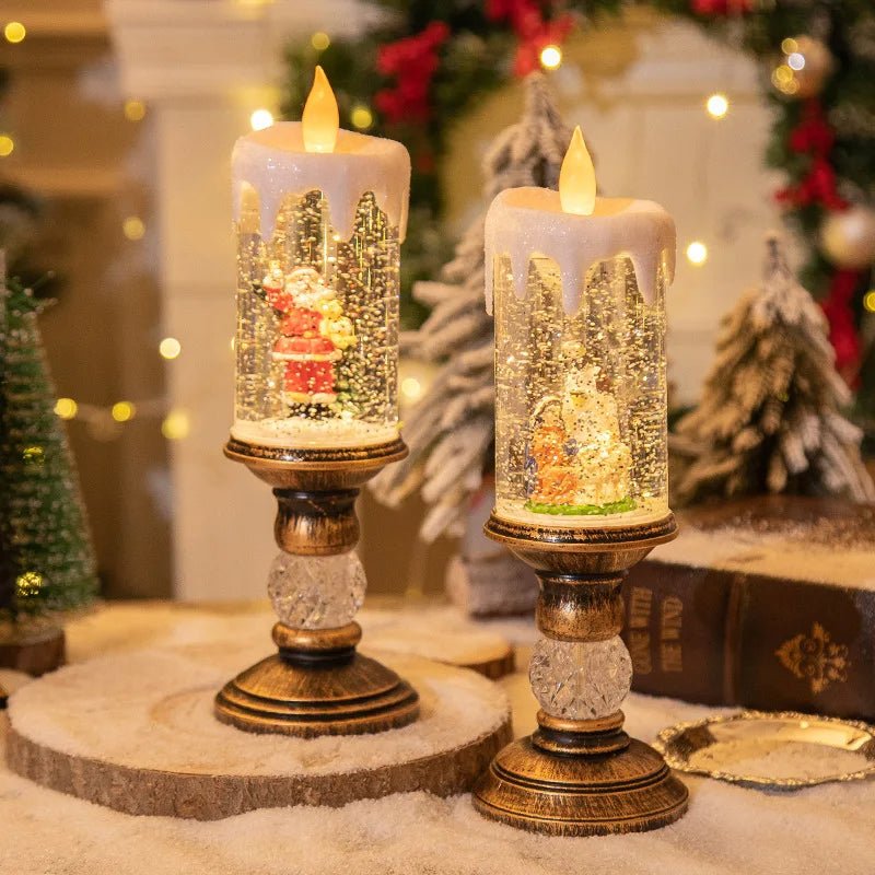 LED Christmas Candle Lights With Snowflake Music Box Decor