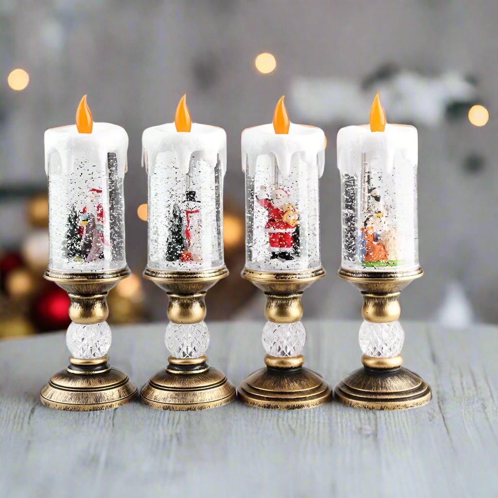 LED Christmas Candle Lights With Snowflake Music Box Decor