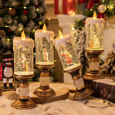 LED Christmas Candle Lights With Snowflake Music Box Decor