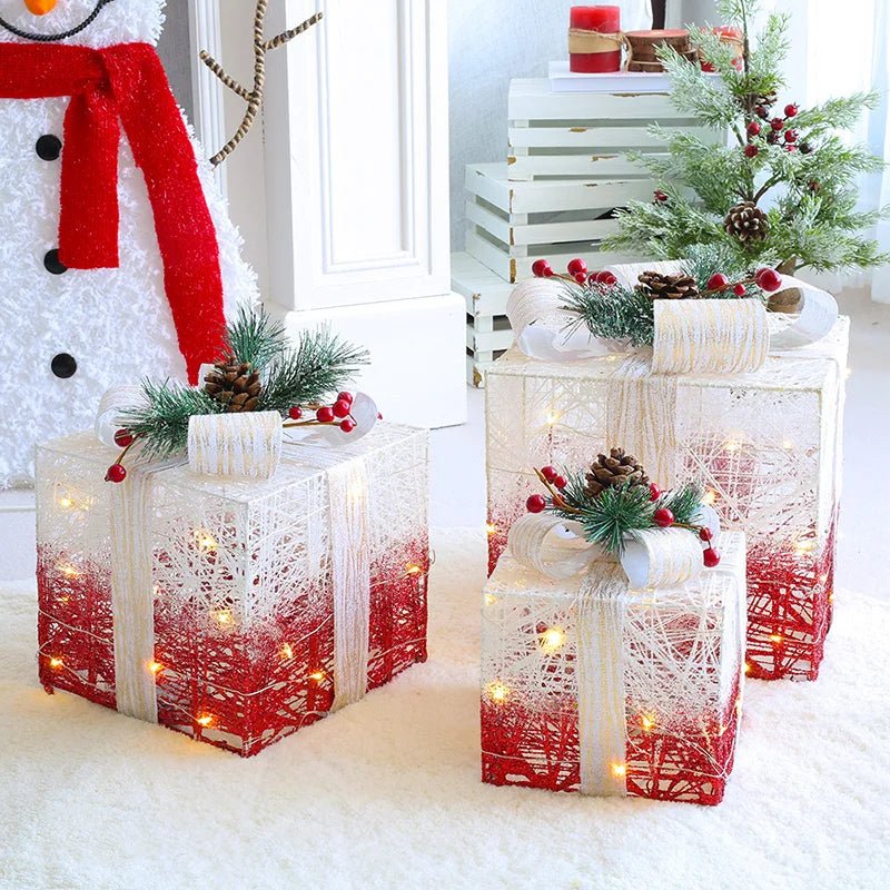 LED Christmas Tree Decoration Snowman Fawn Gift Box Ornaments