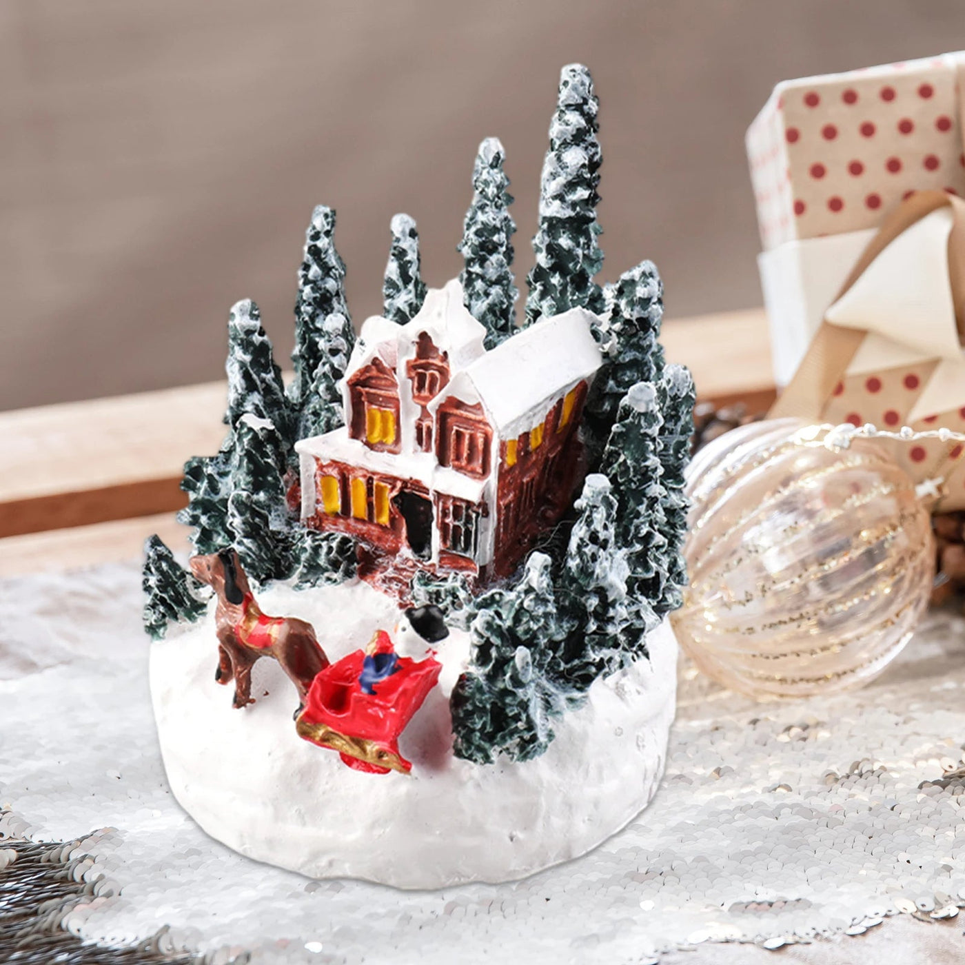 LED Christmas Village Set Snowy Resin Houses Festive Home Décor
