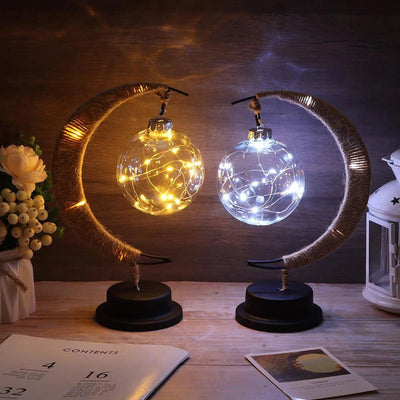LED Crescent Moon Lamp Cozy Rattan Fairy Light With Warm White RGB Glow