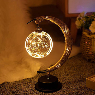 LED Crescent Moon Lamp Cozy Rattan Fairy Light With Warm White RGB Glow