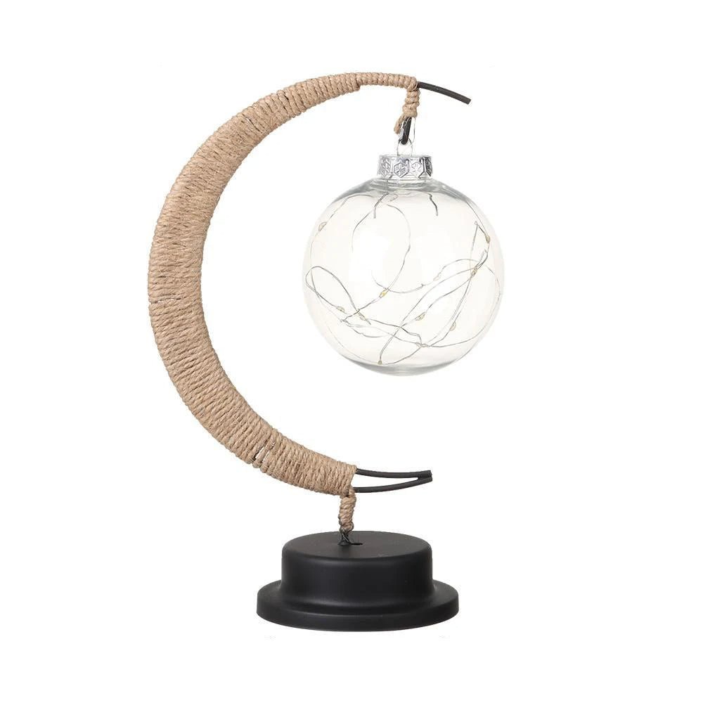 LED Crescent Moon Lamp Cozy Rattan Fairy Light With Warm White RGB Glow