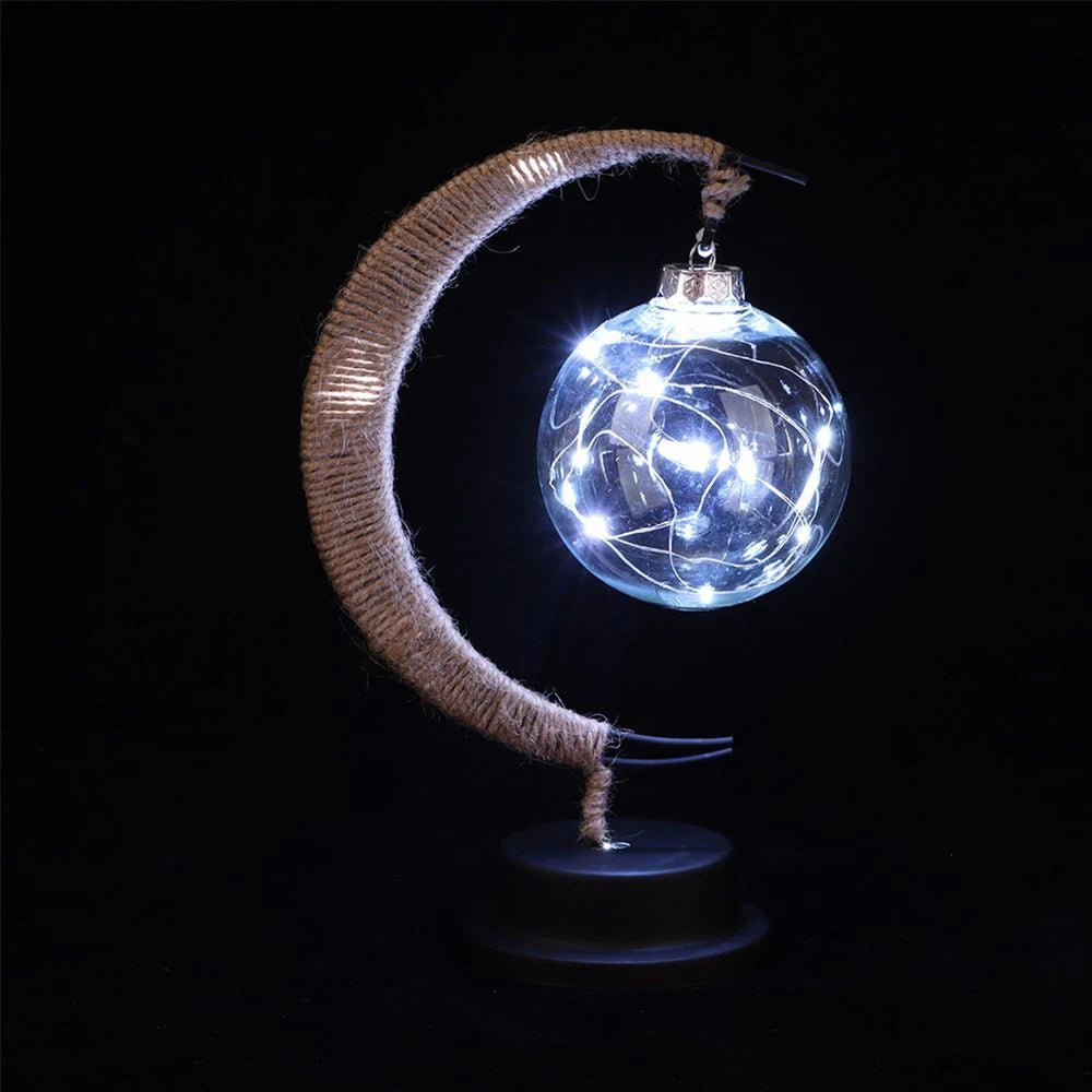 LED Crescent Moon Lamp Cozy Rattan Fairy Light With Warm White RGB Glow
