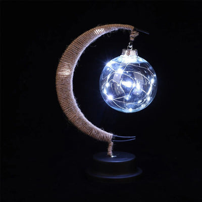 LED Crescent Moon Lamp Cozy Rattan Fairy Light With Warm White RGB Glow