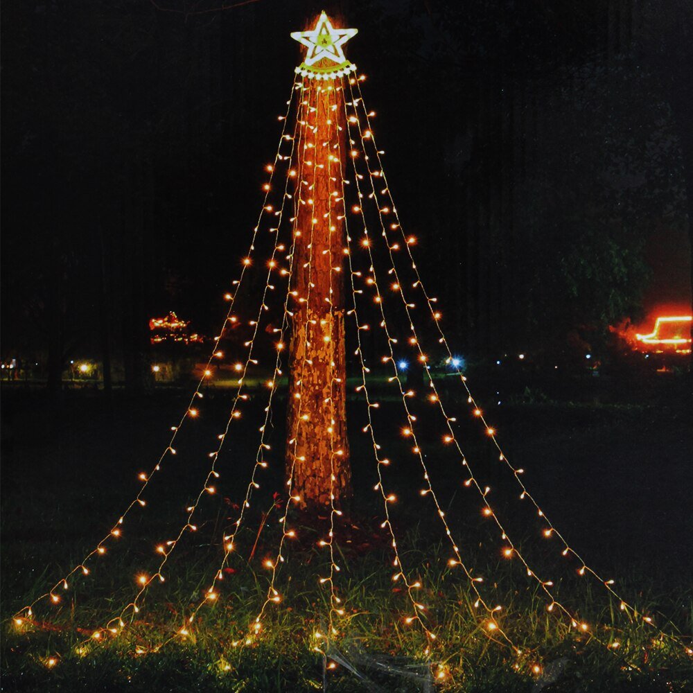 LED Christmas Tree Light Five-Pointed Star Waterfall Outdoor Yard Decor