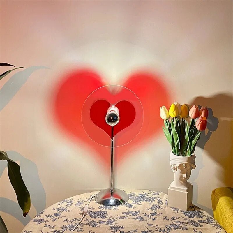 LED Love Heart Shape Projector Light Romantic Rainbow Night Lamp