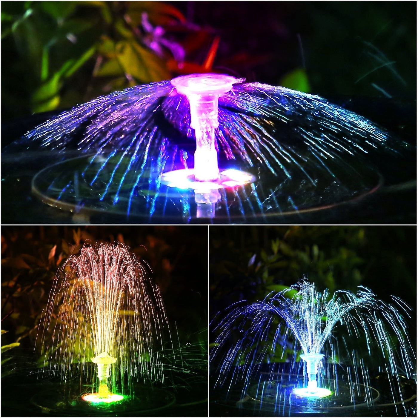 Solar Water Fountain With LED Lights 6 Nozzles 3000mAh Battery