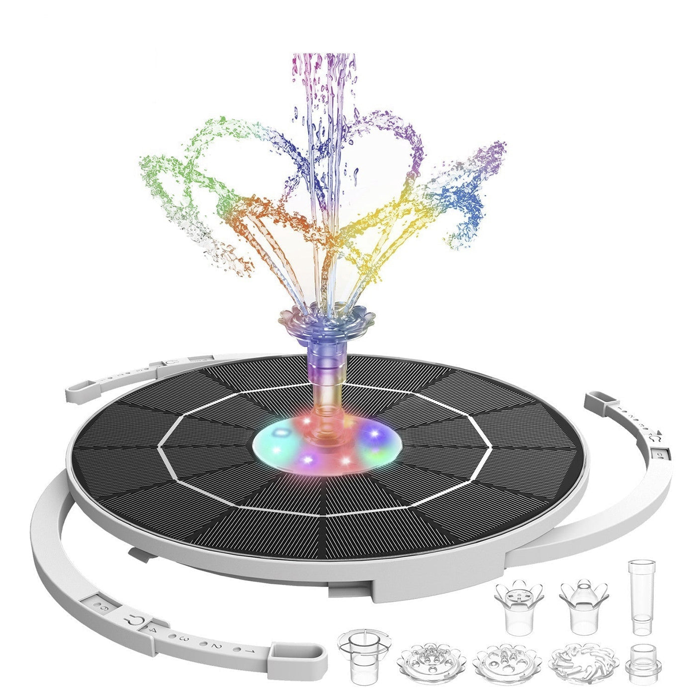 Solar Water Fountain With LED Lights 6 Nozzles 3000mAh Battery