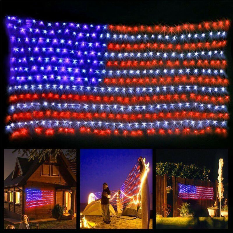 LED American Flag String Lights For Home Yard Garden Holiday Decor