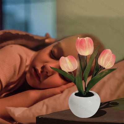 LED Tulip Night Light Table Lamp With Vase Decorative Desk Lamp