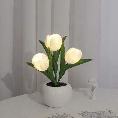 LED Tulip Night Light Table Lamp With Vase Decorative Desk Lamp