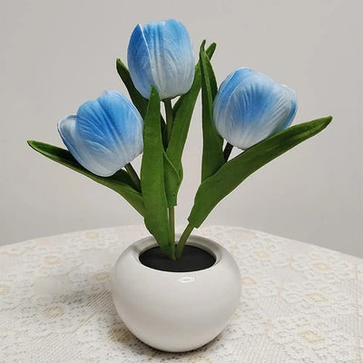 LED Tulip Night Light Table Lamp With Vase Decorative Desk Lamp