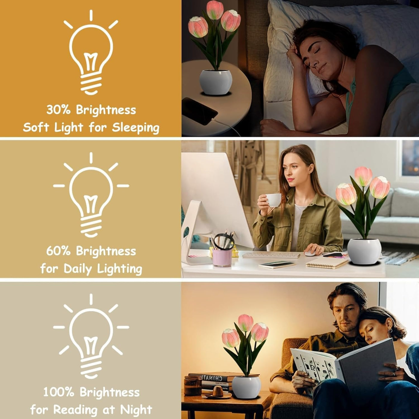 LED Tulip Night Light Table Lamp With Vase Decorative Desk Lamp