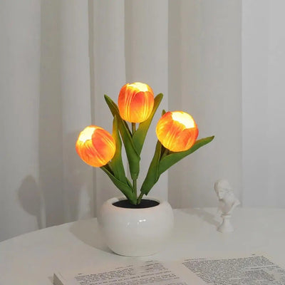 LED Tulip Night Light Table Lamp With Vase Decorative Desk Lamp