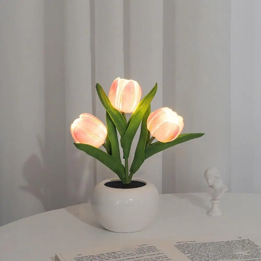 LED Tulip Night Light Table Lamp With Vase Decorative Desk Lamp
