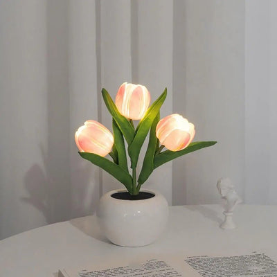LED Tulip Night Light Table Lamp With Vase Decorative Desk Lamp