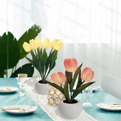 LED Tulip Night Light Table Lamp With Vase Decorative Desk Lamp