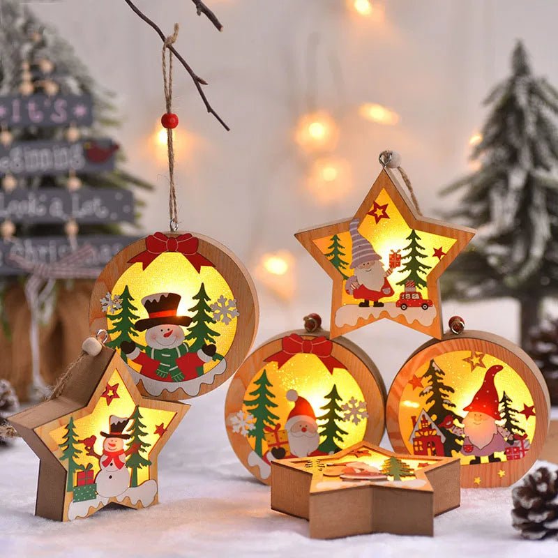 LED Wooden Christmas Ornaments Festive Tree Decorations For Holiday Gifts