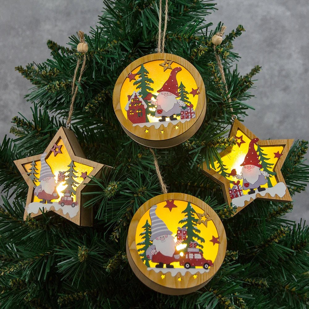 LED Wooden Christmas Ornaments Festive Tree Decorations For Holiday Gifts
