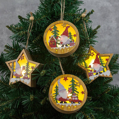 LED Wooden Christmas Ornaments Festive Tree Decorations For Holiday Gifts