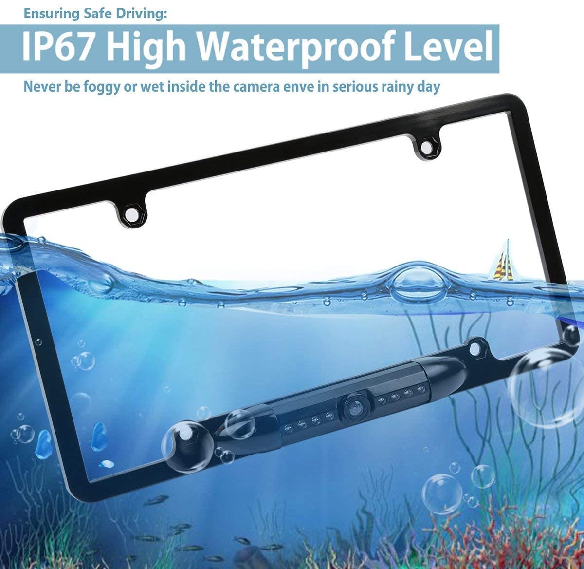 Rear View Camera License Plate Frame With Waterproof Housing