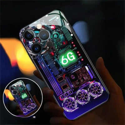 Light Up Phone Case Mechanical Slide Tempered Glass LED For IPhone