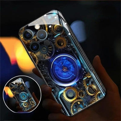 Light Up Phone Case Mechanical Slide Tempered Glass LED For IPhone