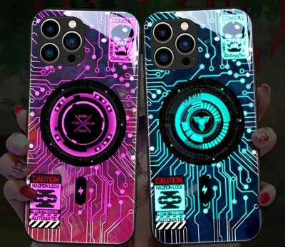 Light Up Phone Case Mechanical Slide Tempered Glass LED For IPhone
