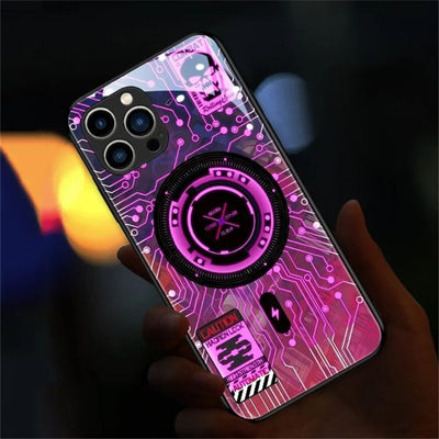 Light Up Phone Case Mechanical Slide Tempered Glass LED For IPhone