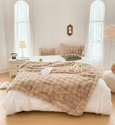 Faux Fur Blanket Plush Rabbit Double Layer Cozy Bedspread For Sofa