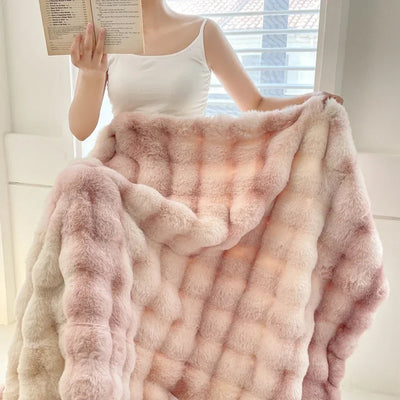 Faux Fur Blanket Plush Rabbit Double Layer Cozy Bedspread For Sofa