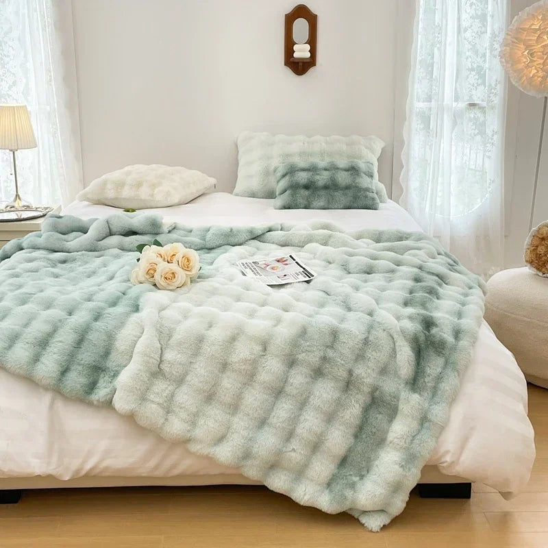 Faux Fur Blanket Plush Rabbit Double Layer Cozy Bedspread For Sofa