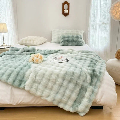 Faux Fur Blanket Plush Rabbit Double Layer Cozy Bedspread For Sofa