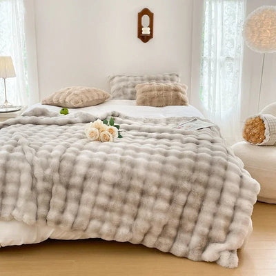 Faux Fur Blanket Plush Rabbit Double Layer Cozy Bedspread For Sofa