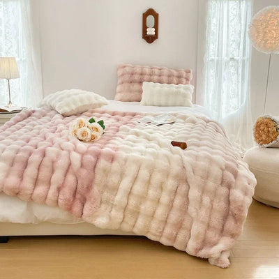 Faux Fur Blanket Plush Rabbit Double Layer Cozy Bedspread For Sofa