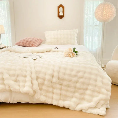 Faux Fur Blanket Plush Rabbit Double Layer Cozy Bedspread For Sofa