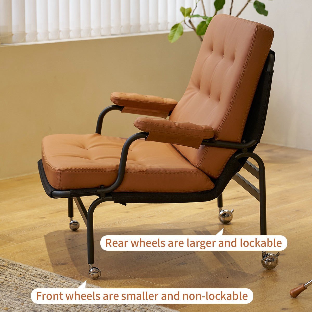 Living Room Chair With Soft Padding Leather Armrests And Metal Legs
