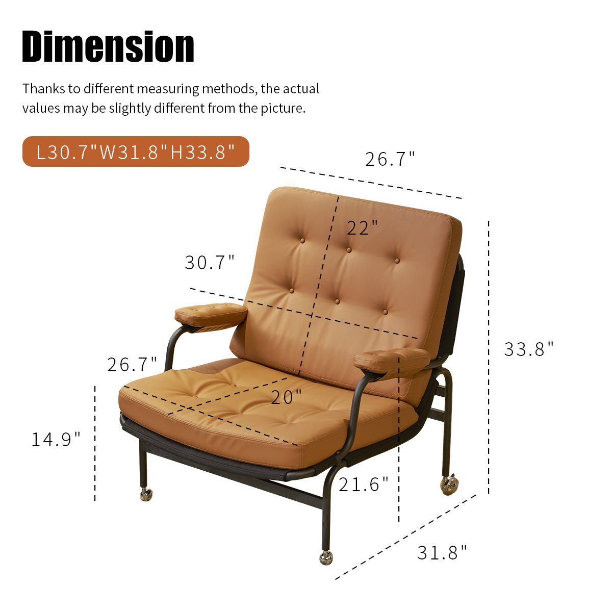 Living Room Chair With Soft Padding Leather Armrests And Metal Legs