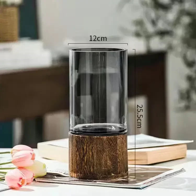 Minimalist Glass Vase With Wooden Base Elegant Hydroponic Planter